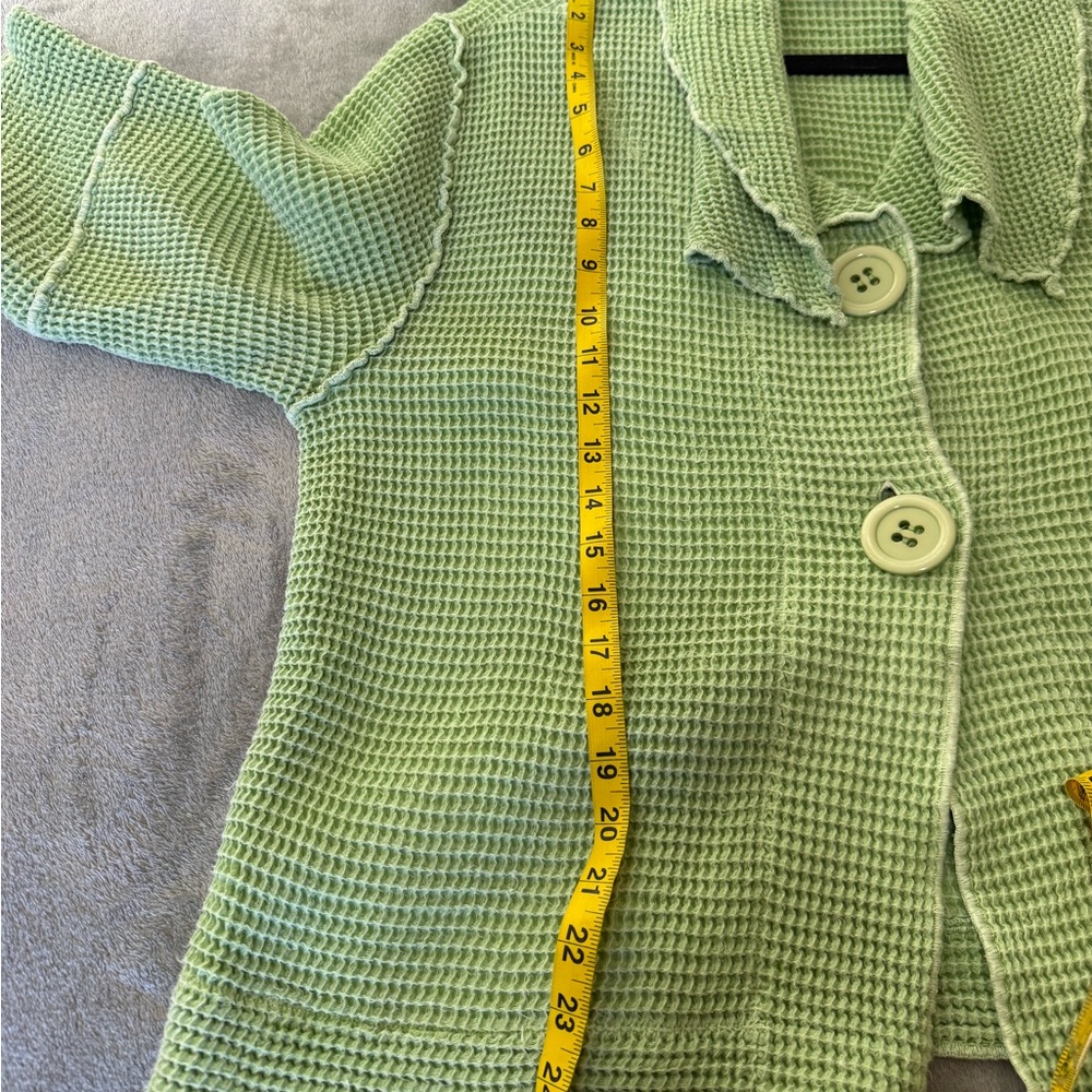 FOCUS Waffle Knit Button Jacket Pistachio Green Size L 100% Cotton Textured - Picture 8 of 11